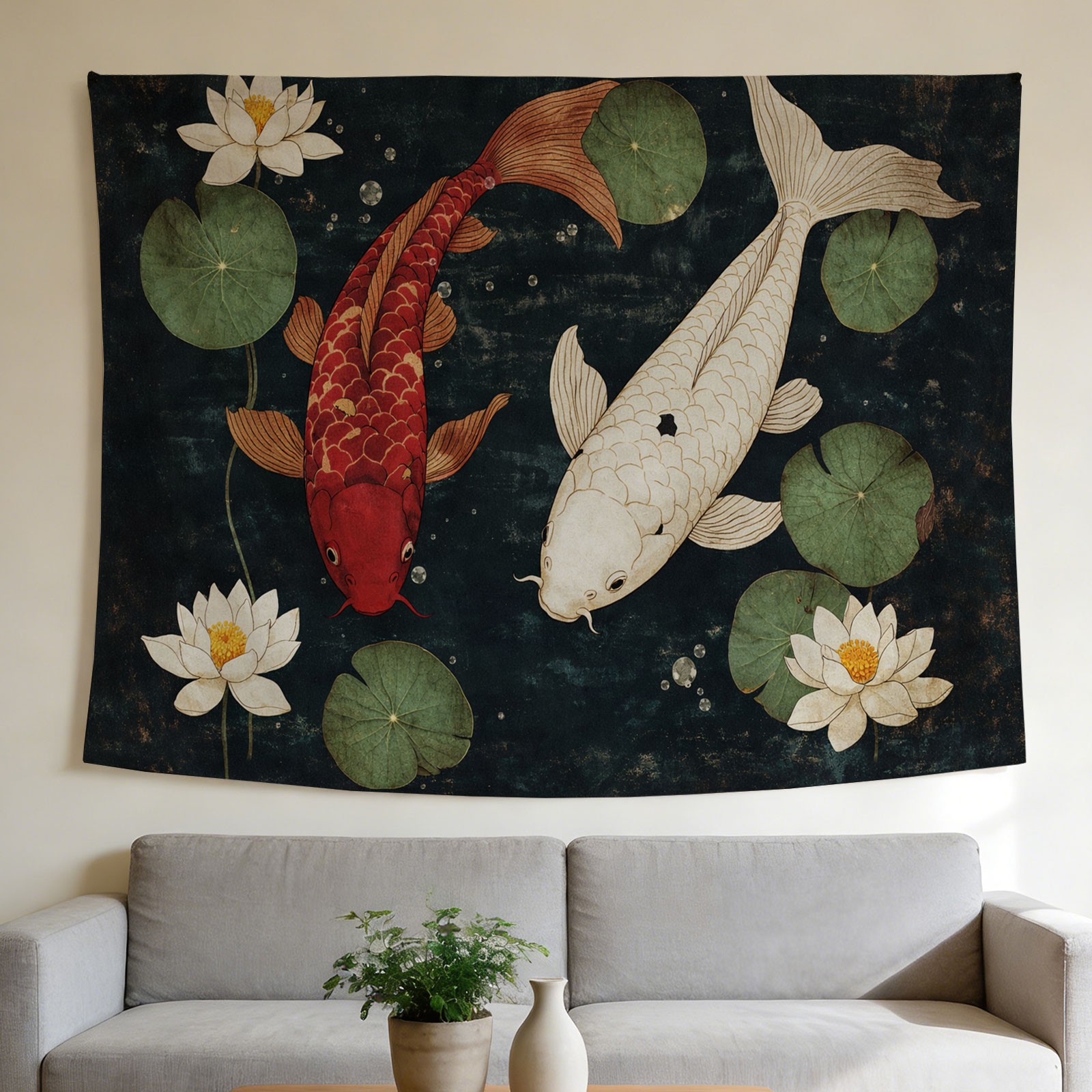 Home Decor Japandi Style - Tapestry di Lusso con Pesci Koi