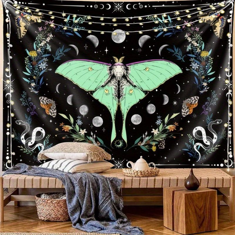Home Decor Yoga - VIKAMA Moth Butterfly Moon Phase Tapestry,
