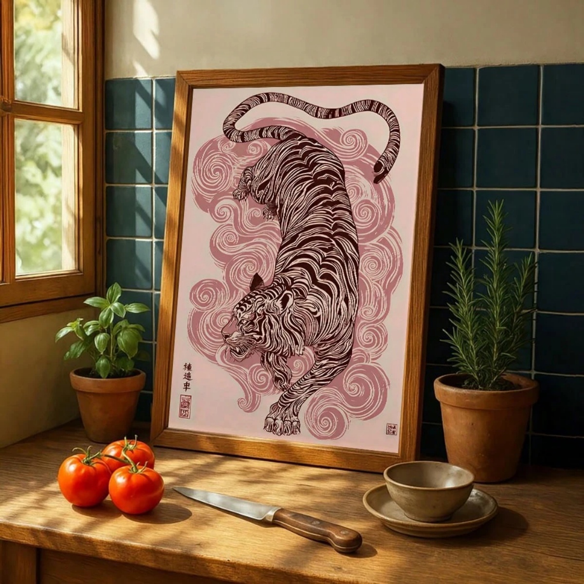 Home Decor Japandi Style - Stampa su Tela di Tigre Giapponese,