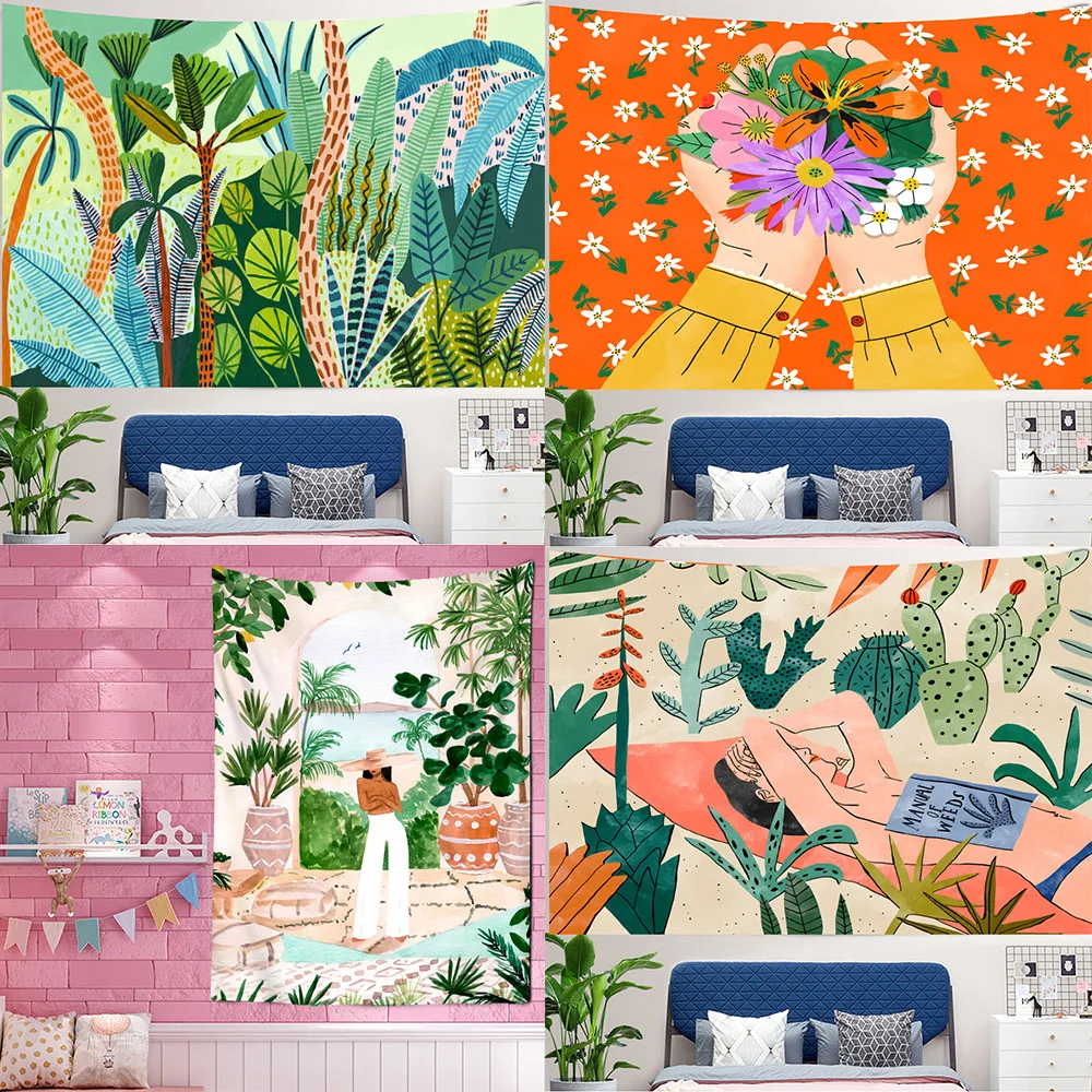 Tropical Green Plant Girl Wall - Home Decor Yoga recensione e prezzo