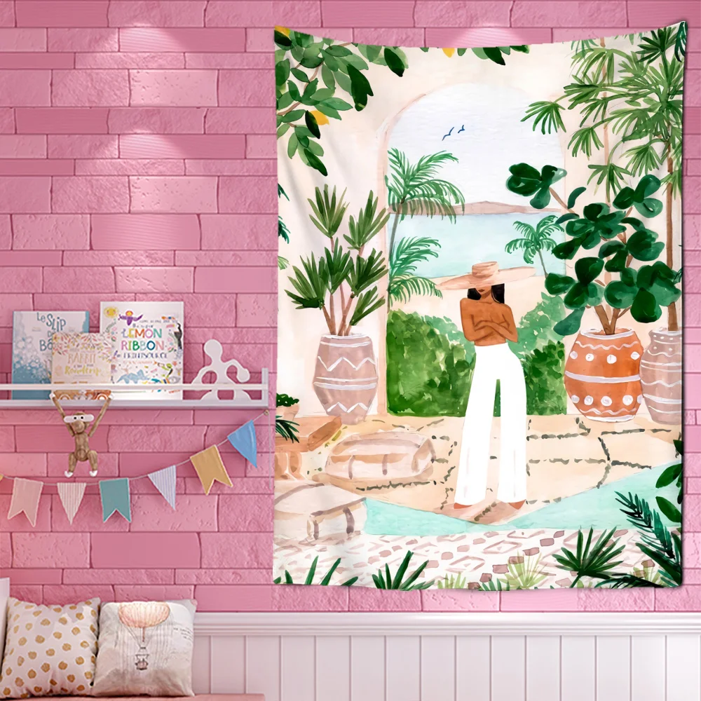 Tropical Green Plant Girl Wall - Home Decor Yoga recensione e prezzo
